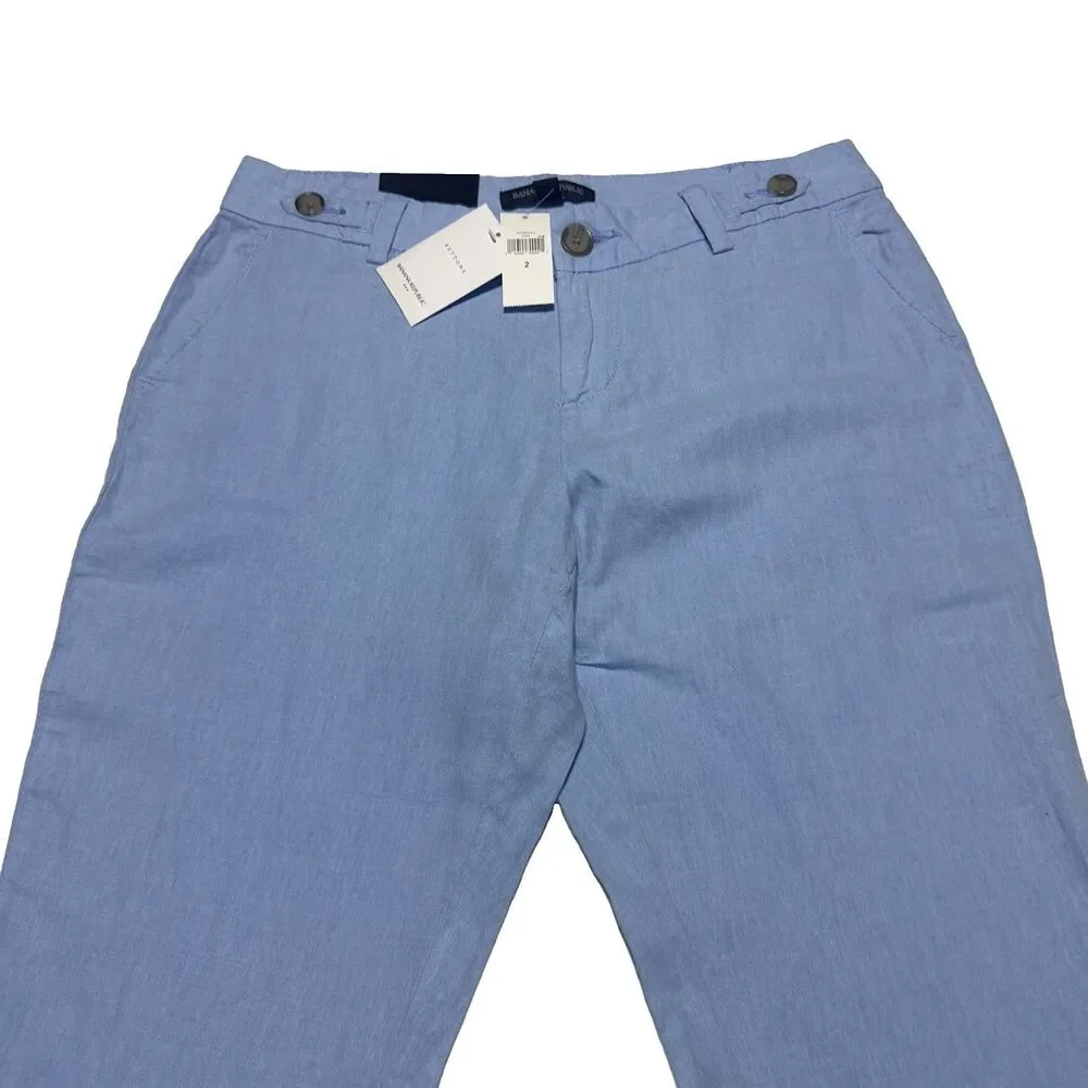 Banana Republic Linen Blend Pants Size 2 Women’s Light Blue Cropped Chino NWT
